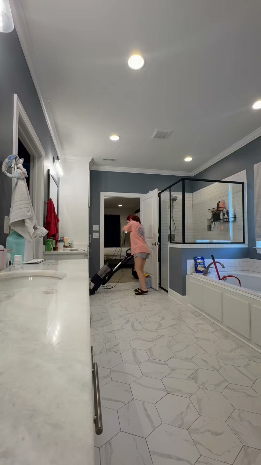 Truly Beyond Clean at work in a large marble bathroom